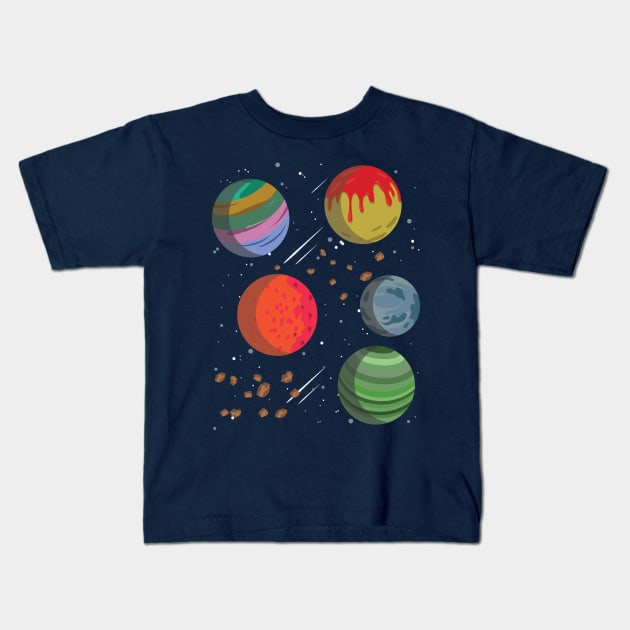 Colorful Planets in Outer Space Kids T-Shirt by Freid